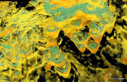 在 Paradigm VoxelGeo中利用GPU渲染出来的页岩天然气储层中的岩溶