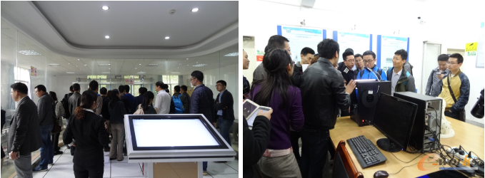 华中科技大学智能工厂实验室（左）和快速制造中心（右）现场参观