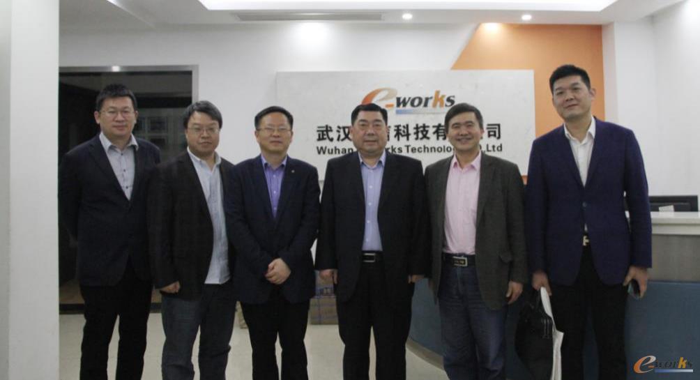 李德璋副市长（右三）、段细柱局长（右四）等领导与e-works公司领导合影