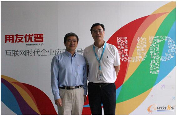 e-works总经理黄培博士（左）与用友优普总裁向奇汉（右）的合影
