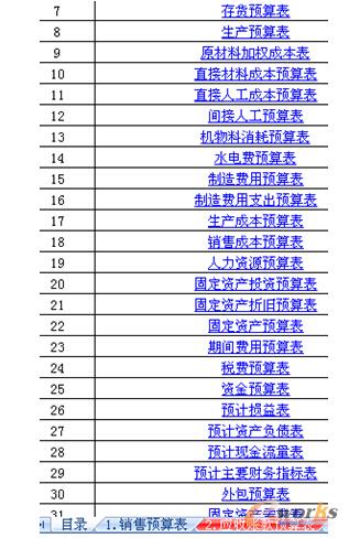 全面预算数据表
