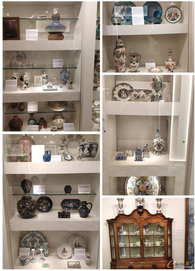 代尔夫特皇家蓝瓷工厂展示的彩陶作品