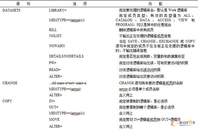 DATASETS语句常用选项说明