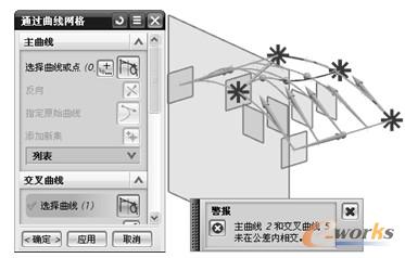 主曲线2和交叉曲线5未在公差内相交