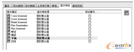  “显示特性”选项卡可以定义特定的系统定义如何在项目图形里被显示