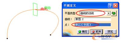 “曲线的法线”创建平面