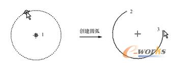 图2-23  通过选择弧圆心与端点创建圆弧