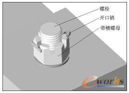 带槽螺母和开口销示意图