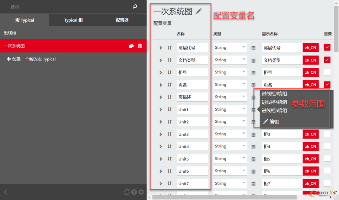 自定义生成图纸页结构和变量值内容