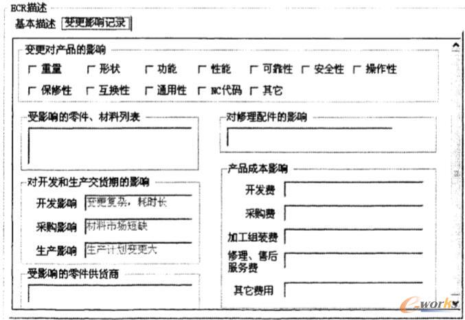ECR表单中的变更影响记录