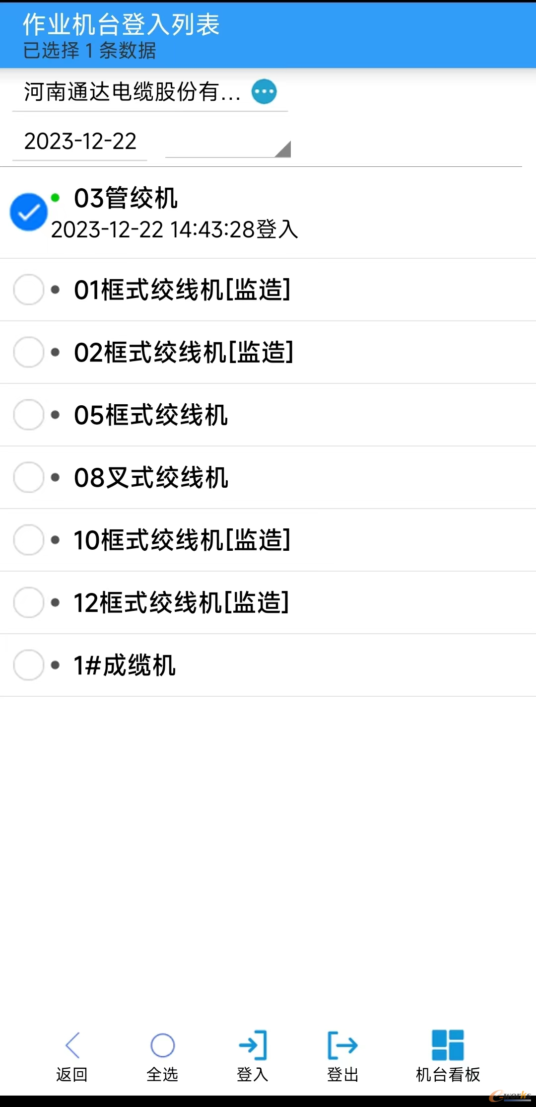 图4 作业机台登入列表