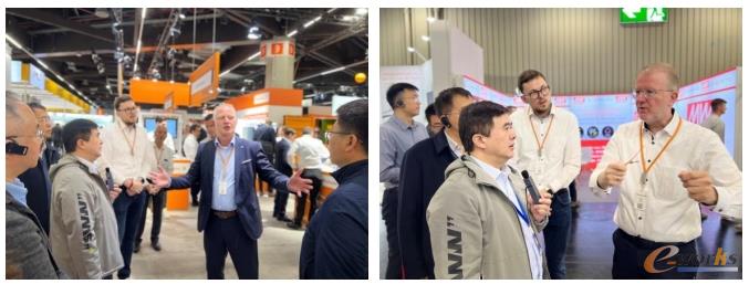 魏德米勒CFO André Sombecki（左）与魏德米勒Cabinet产品副总裁Frank Polley（右）接待e-works考察团